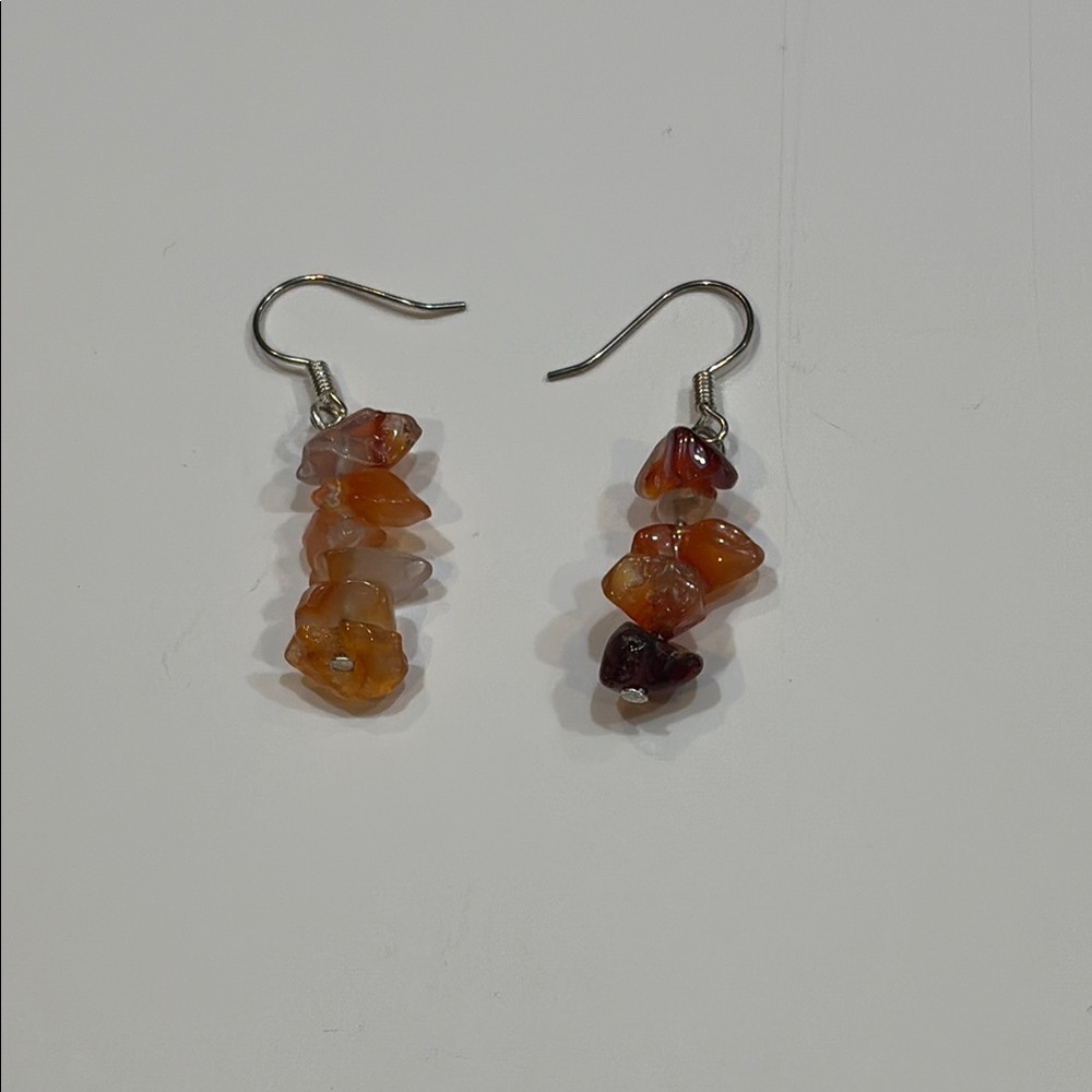 Carnelian Chip Drop Earrings - Orange Gemstone Dangle
